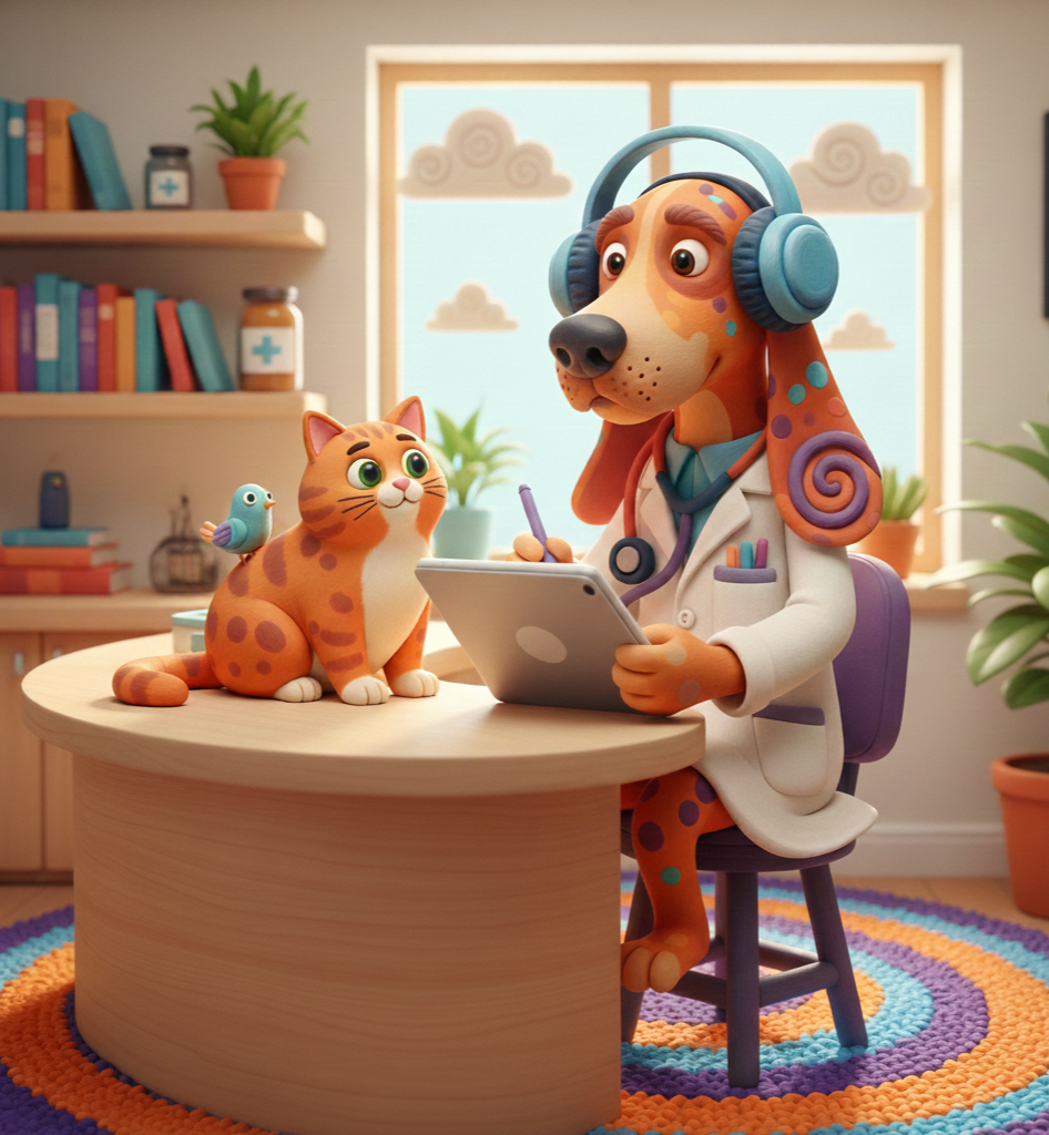 Dr. Charthound working efficiently at a clean desk using the AI scribe.